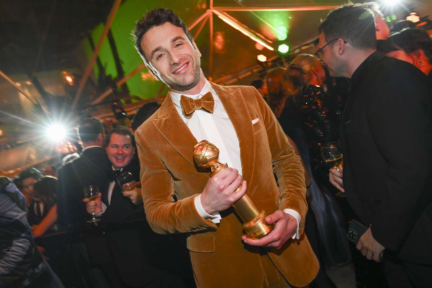 Justin Hurwitz poses with his Golden Globe at the 80th Golden Globes Viewing and After Party Powered By Billboard