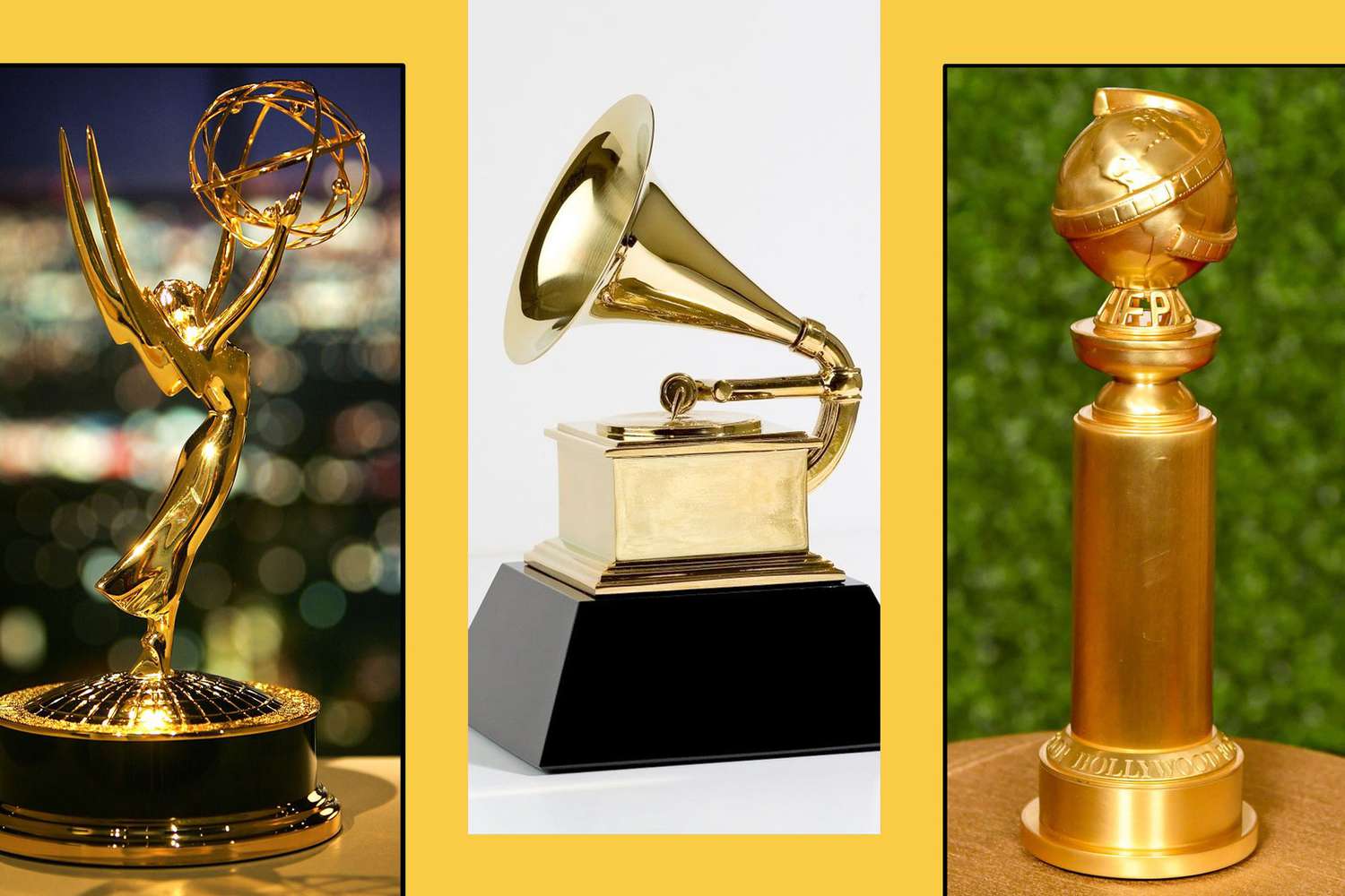 Emmy, Grammy and Golden Globe statues 