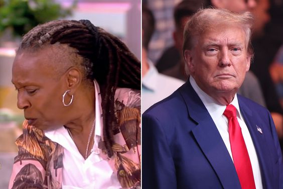 Split photo of Whoopi Goldberg from The View and Donald Trump