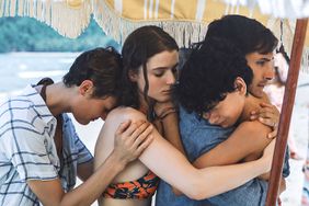 (from left) Prisca (Vicky Krieps), Maddox (Thomasin McKenzie), Guy (Gael Garc&iacute;a Bernal) and Trent (Luca Faustino Rodriguez) in Old