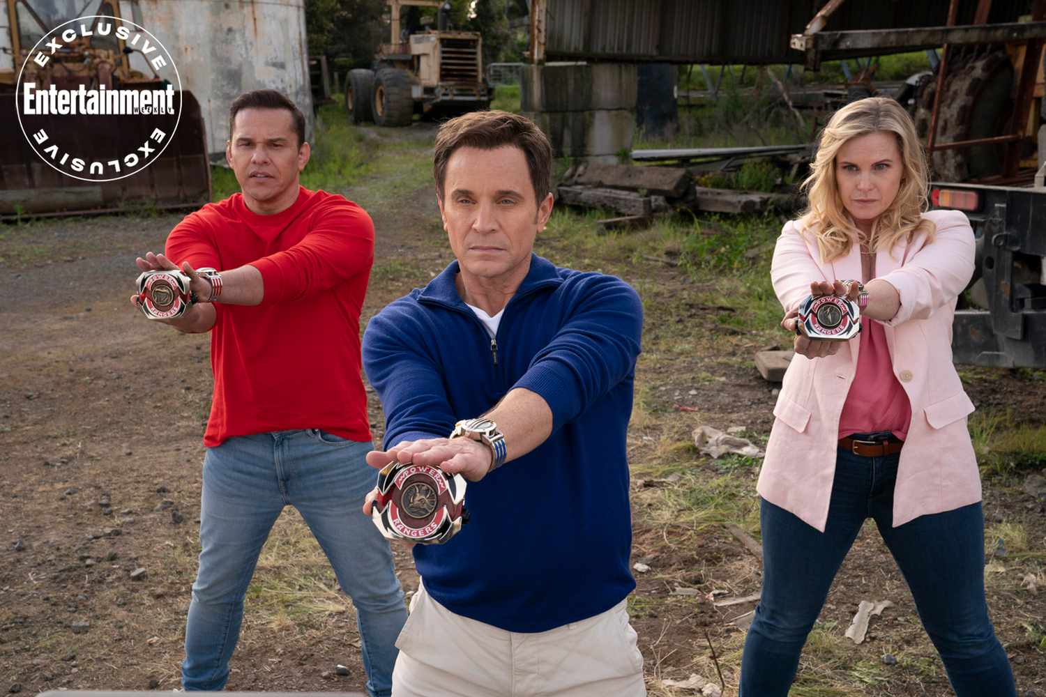 Steve Cardenas, David Yost, and Catherine Sutherland in 'Power Rangers: Once & Always'