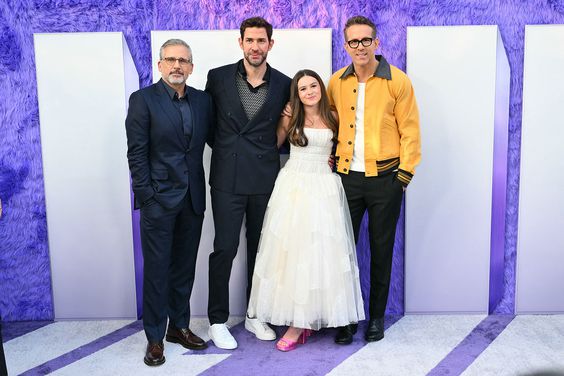 (L-R) US actor Steve Carell, US writer/director John Krasinski, US actress Cailey Fleming and US-Canadian actor Ryan Reynolds arrive for the premiere of "If" at the SVA Theater on May 13, 2024, in New York City. 