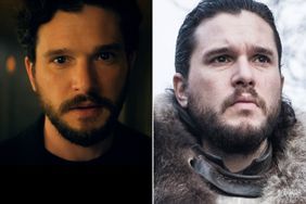 Split photo of Kit Harrington in an ad and from Game of Thrones