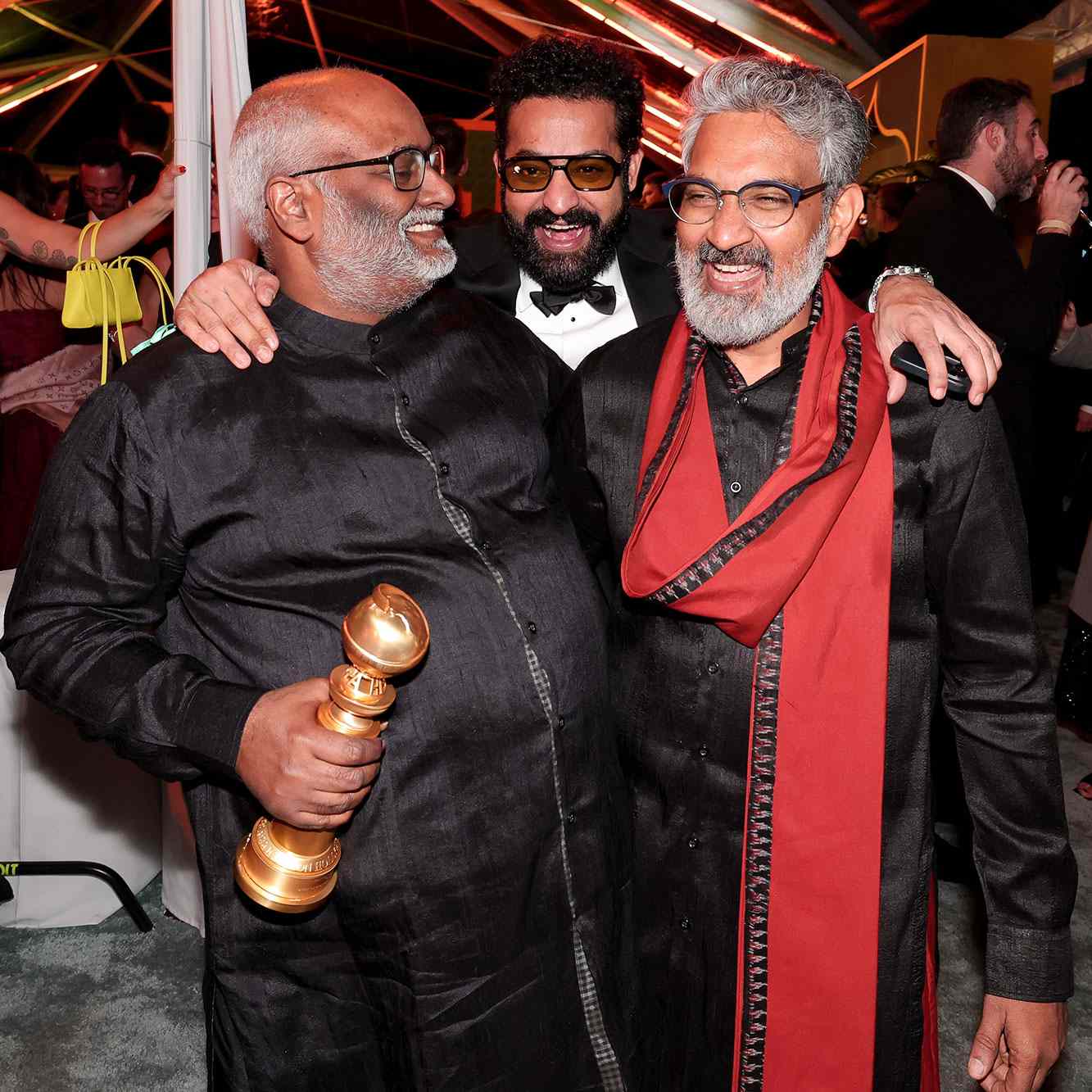 M. M. Keeravani, N. T. Rama Rao Jr. and S. S. Rajamouli Golden Globe after party