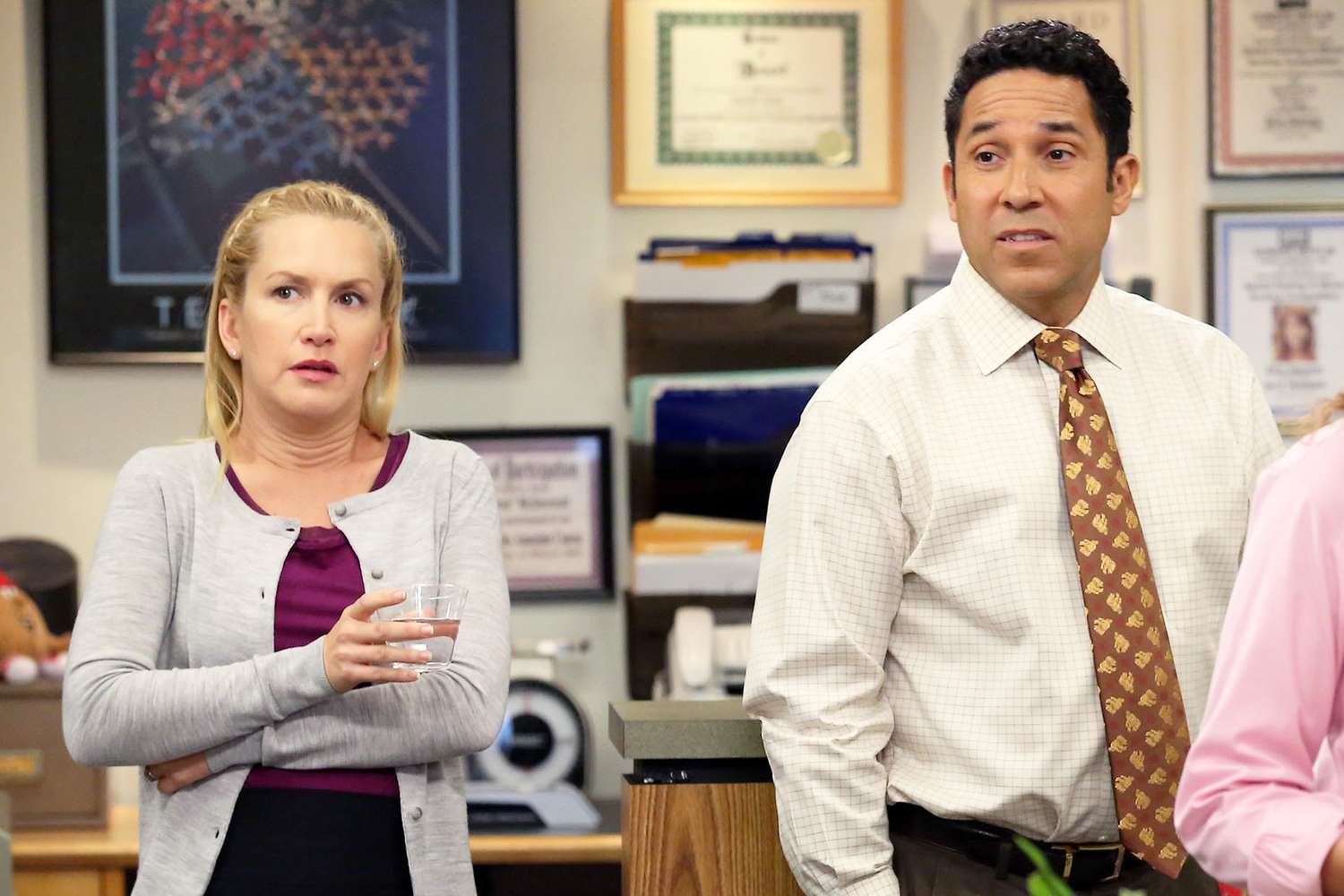 Angela Kinsey, Oscar Nunez, Jenna Fischer in 'Dwight Christmas, Seaso 9, Episode 9, aired December 6th, 2012)