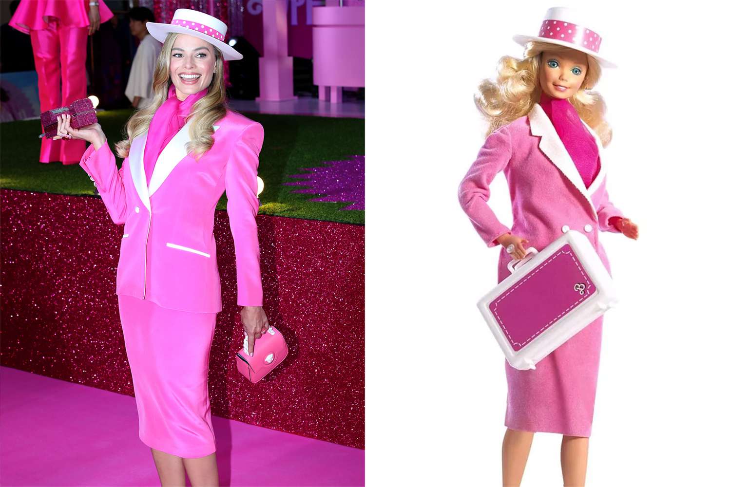 Margot Robbie dressed as Barbie Premieres