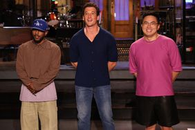 SATURDAY NIGHT LIVE -- Miles Teller, Kendrick Lamar Episode 1827 -- Pictured: (l-r) Musical guest Kendrick Lamar, host Miles Teller, and Bowen Yang during Promos in Studio 8H on Friday, September 30, 2022 -- (Photo by: Will Heath/NBC via Getty Images)