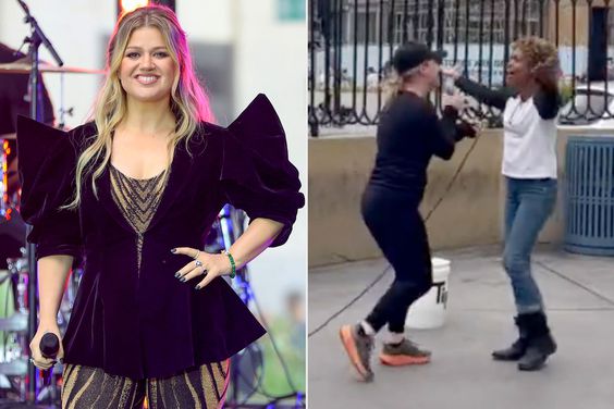 NEW YORK, NY - SEPTEMBER 22: Kelly Clarkson is seen performing at the Citi Concert Series for the 'Today' Show on September 22, 2023 in New York City. (Photo by Jose Perez/Bauer-Griffin/GC Images); Kelly Clarkson Surprises Woman Busking in Las Vegas as She Joins in with Singing. https://twitter.com/kellyclarkson/status/1705731878031114512?s=46. Kelly Clarkson/X