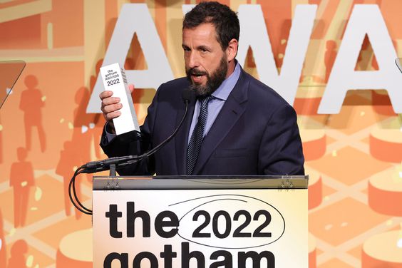 NEW YORK, NEW YORK - NOVEMBER 28: Adam Sandler accepts the Performer Tribute award onstage during The 2022 Gotham Awards at Cipriani Wall Street on November 28, 2022 in New York City. (Photo by Mike Coppola/Getty Images for The Gotham Film & Media Institute)