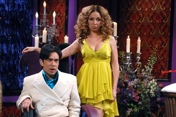 SATURDAY NIGHT LIVE -- Episode 17 -- Aired 04/14/2007 -- Pictured: (l-r) Fred Armisen as Prince, Maya Rudolph as Beyonce Knowles during "Prince Show" skit on April 14, 2007