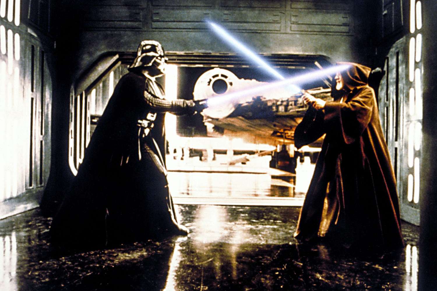 Darth Vader (David Prowse) and Obi-Wan Kenobi (Alec Guinness) in 'Star Wars: Episode IV — A New Hope'