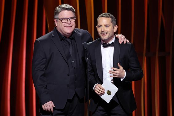 Sean Astin and Elijah Wood speak onstage during the 30th Annual Screen Actors Guild Awards at Shrine Auditorium and Expo Hall on February 24, 2024 in Los Angeles, California.
