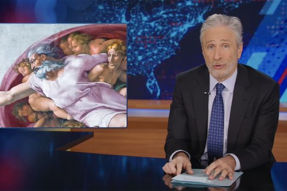 Jon Stewart talks God's pronouns on The Daily Show