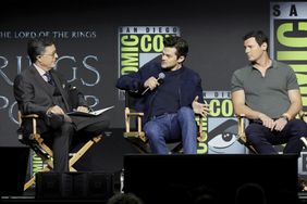 Stephen Colbert, Robert Aramayo and Benjamin Walker speak onstage at "The Lord of the Rings: The Rings of Power" panel during 2022 Comic-Con International: San Diego at San Diego Convention Center on July 22, 2022 in San Diego, California.