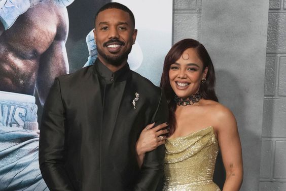 Mandatory Credit: Photo by Jordan Strauss/Invision/AP/Shutterstock (13786061p) Michael B. Jordan, left, and Tessa Thompson arrive at the premiere of "Creed III", at TCL Chinese Theatre in Los Angeles LA Premiere of "Creed III", Los Angeles, United States - 27 Feb 2023