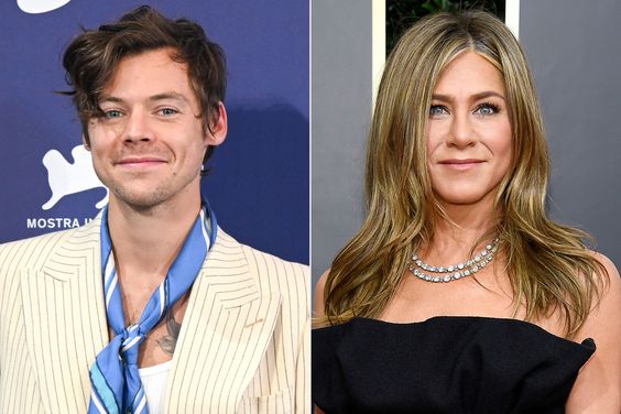 Harry Styles attends the photocall for "Don't Worry Darling" at the 79th Venice International Film Festival on September 05, 2022 in Venice, Italy. ; Jennifer Aniston arrives to the 77th Annual Golden Globe Awards held at the Beverly Hilton Hotel on January 5, 2020.