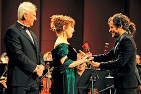 MOZART IN THE JUNGLE Malcolm McDowell, Bernadette Peters, and Gael Garc&iacute;a Bernal