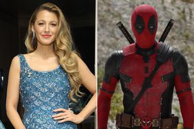 Split photo of Blake Lively and Ryan Reynolds as Deadpool