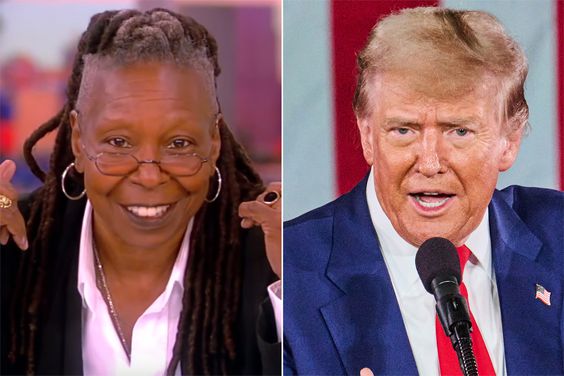 Whoopi Goldberg on The View, President Donald Trump speaks during a campaign event at the Waukesha Expo Center in Waukesha, Wisconsin, US, on Wednesday, May 1, 2024