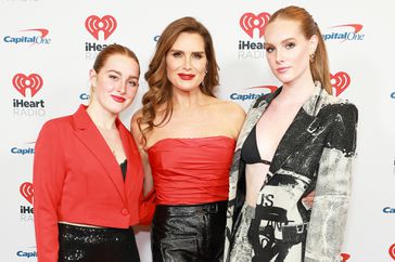 (L-R) Rowan Francis Henchy, Brooke Shields, and Grier Hammond Henchy attend the Z100's iHeartRadio Jingle Ball 2022 Press Room at Madison Square Garden on December 09, 2022 in New York City. 