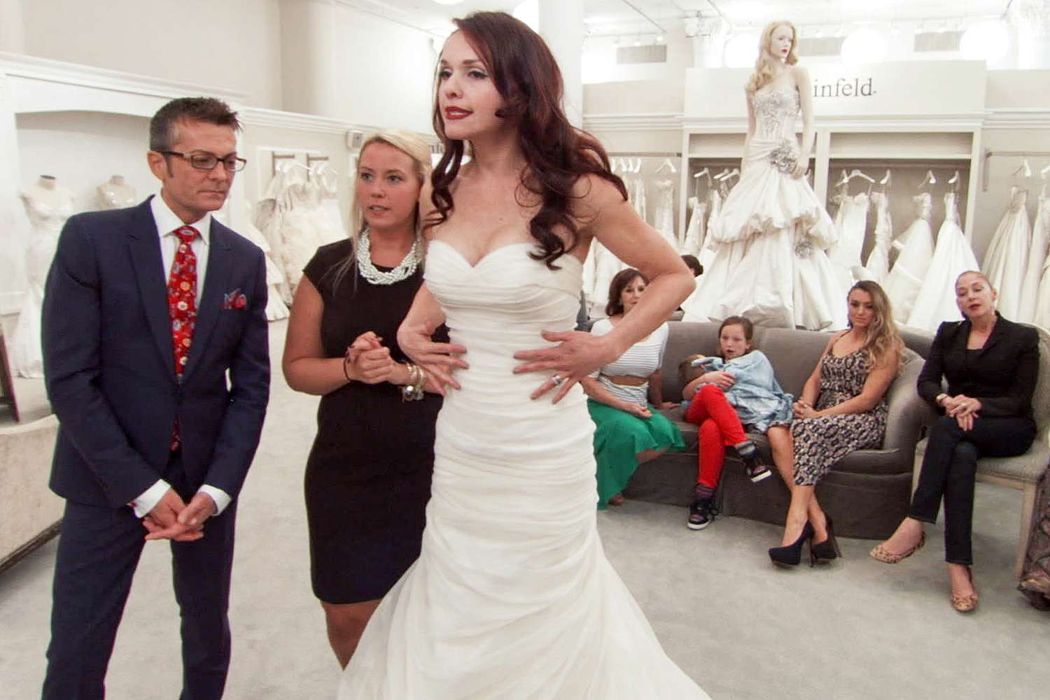 SAY YES TO THE DRESS, Randy Fenoli (left), Erendira Wallenda (center), 'V.I.P.nina' (Season 13, ep. 1316, aired May 22, 2015).