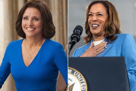 Split photo of Julia Louis-Dreyfus and Kamala Harris