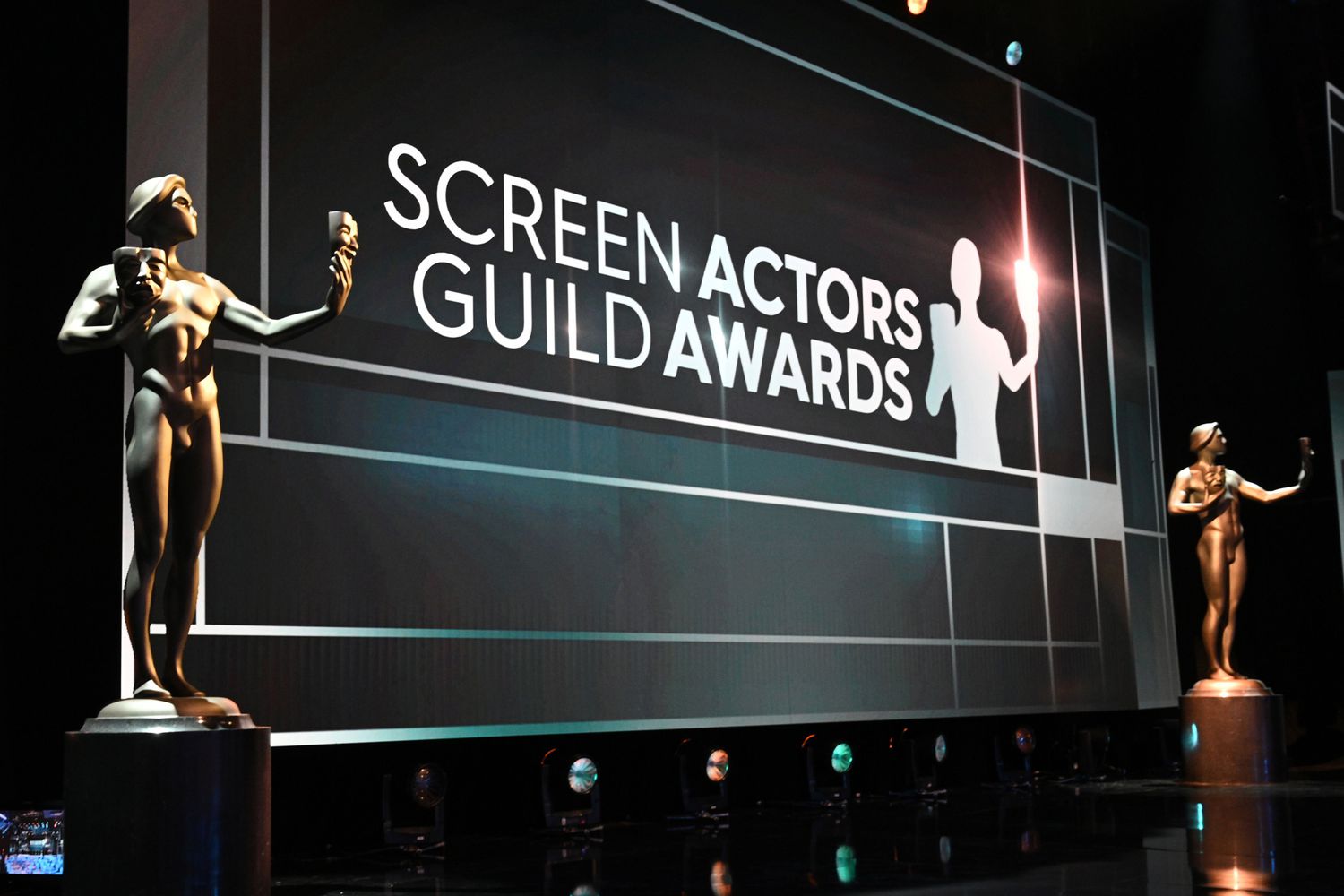 SAG award statues are seen on stage as final preparations are made