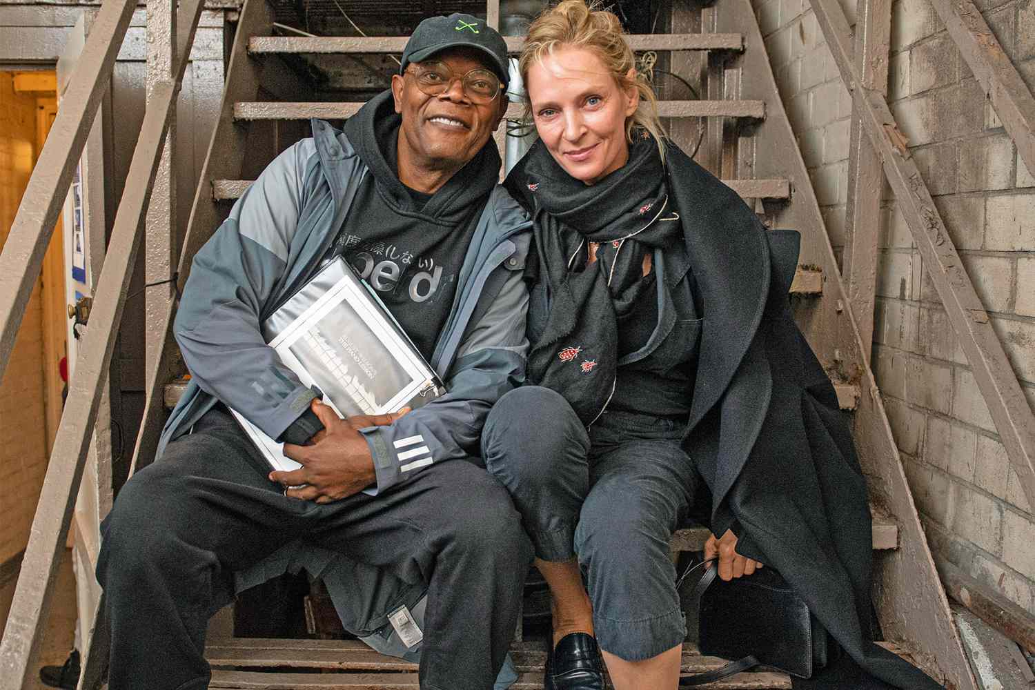 Samuel L. Jackson and Uma Thurman at a preview performance of 'The Piano Lesson'