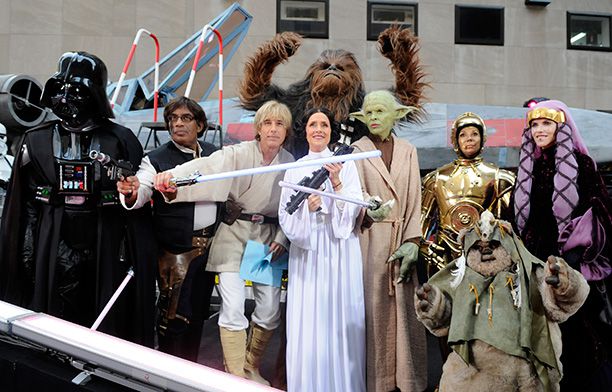 Ann Curry as Darth Vader, Al Roker as Han Solo, Matt Lauer as Luke Skywalker, Meredith Vieira as Princess Leia, Hoda Kotb as Yoda, Kathie Lee Gifford as C-3PO, and Natalie Morales as Queen Padme Amidala