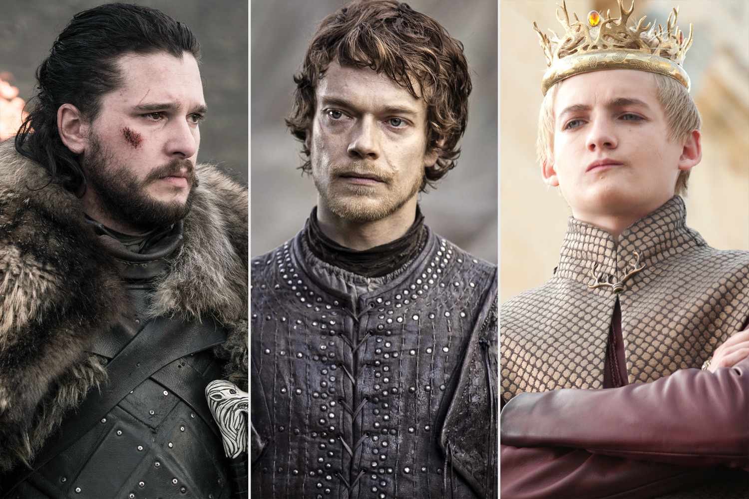 Game of Thrones Season 8, Episode 4 Kit Harington as Jon Snow - Photo: Helen Sloan/HBO; Game of Thrones Season 7 Episode 7 Season Finale, The Dragon and the Wolf Alfie Allen as Theon Greyjoy\u00E2\u20AC\u201C Photo: Macall B. Polay/HBO; THe Game OF Thrones Joffrey Baratheon (Jack Gleeson) SEASON 1