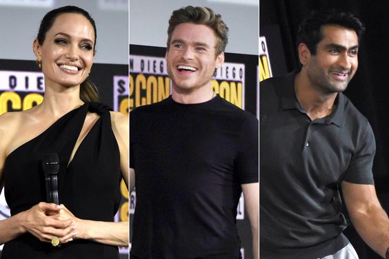 Mandatory Credit: Photo by Chris Pizzello/Invision/AP/Shutterstock (10342690d) Angelina Jolie attends the Marvel Studios panel on day three of Comic-Con International, in San Diego 2019 Comic-Con - Marvel Studios, San Diego, USA - 20 Jul 2019 Mandatory Credit: Photo by Chris Pizzello/Invision/AP/Shutterstock (10342690f) Richard Madden walks on stage at the Marvel Studios panel on day three of Comic-Con International, in San Diego 2019 Comic-Con - Marvel Studios, San Diego, USA - 20 Jul 2019 Mandatory Credit: Photo by Chris Pizzello/Invision/AP/Shutterstock (10342690e) Kumail Nanjiani greets fans at the Marvel Studios panel on day three of Comic-Con International, in San Diego 2019 Comic-Con - Marvel Studios, San Diego, USA - 20 Jul 2019