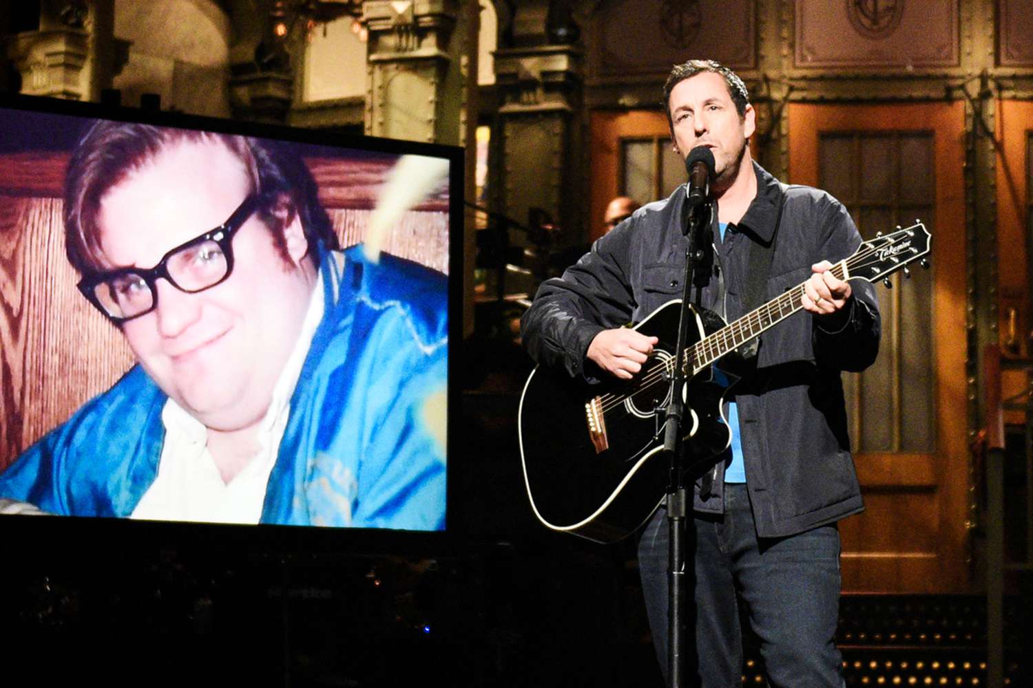 SATURDAY NIGHT LIVE -- "Adam Sandler" Episode 1765 -- Pictured: Host Adam Sandler during the "Chris Farley Song" sketch on Saturday, May 4, 2019