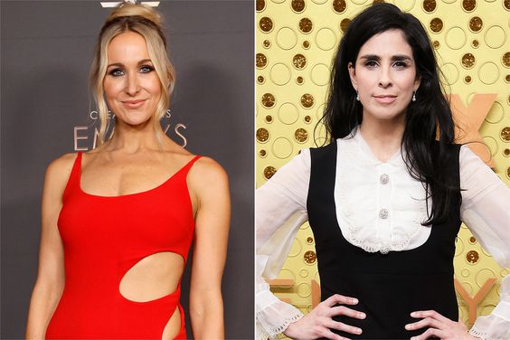 Nikki Glaser attends the 2024 Creative Arts Emmys at Peacock Theater on January 07, 2024 in Los Angeles, California, Sarah Silverman attends the 71st Emmy Awards at Microsoft Theater on September 22, 2019 in Los Angeles, California.