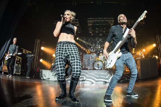 Tom Dumont, Gwen Stefani and Tony Kanal from No Doubt perform during the HP Music Connected private concert at Maison De La Mutualite on November 6, 2012 in Paris, France. 