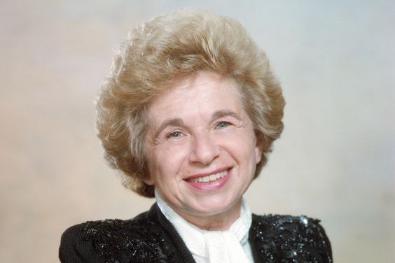 Sex therapist, TV host, and best selling author Ruth Westheimer (b.1926) better known as Dr. Ruth, smiles for a portrait, 1984. New York.