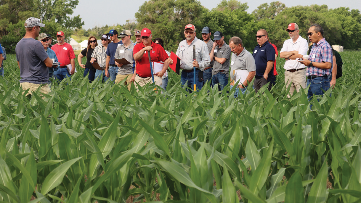 group of participants standing in corn field