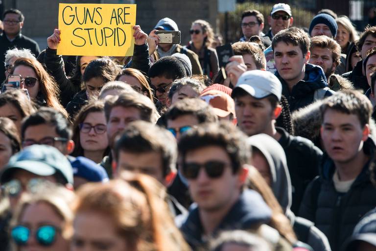 Estudantes protestam contra armas nos EUA, em 2018
