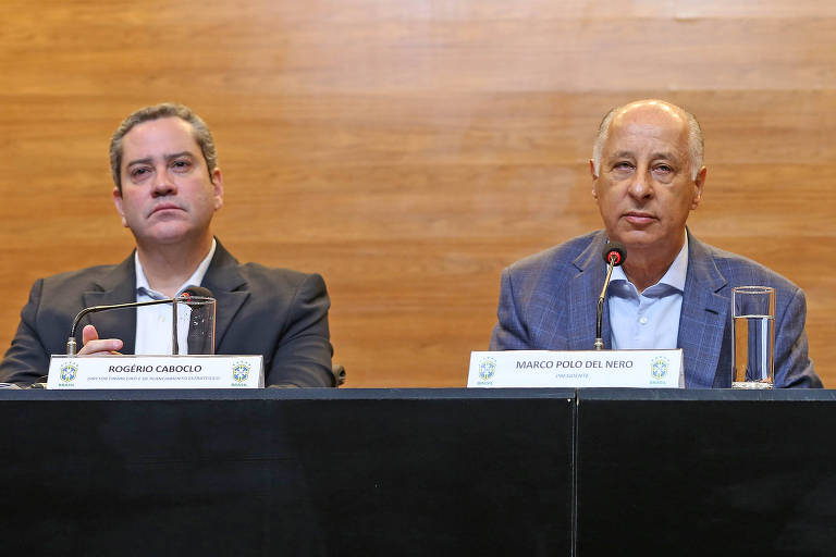 Rogério Caboclo e Marco Polo Del Nero dão coletiva de imprensa na Confederação Brasileira de Futebol