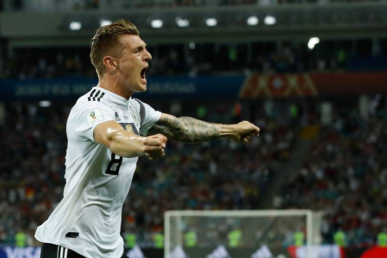 Toni Kroos comemora gol da Alemanha em partida contra a Suécia durante a Copa de 2018