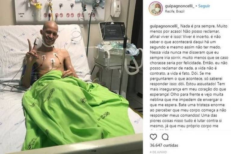 Guilherme Pagnoncelli informa seus seguidores sobre seu tratamento contra o câncer nas redes sociais