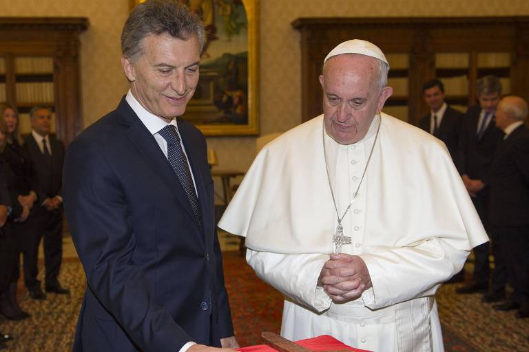 O presidente da Argentina, Mauricio Macri, durante visita ao papa Francisco no Vaticano
