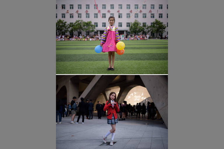 Montagens de fotos mostram vidas paralelas na Coreia do Norte e na Coreia do Sul