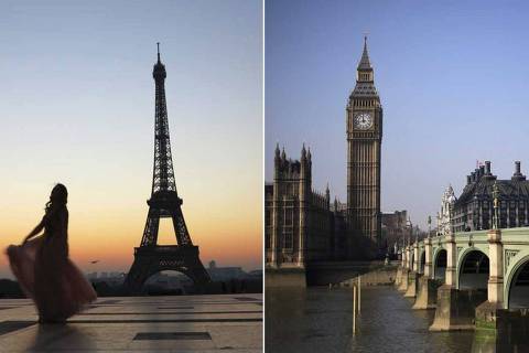 Montagem paris Londres,  in Paris./ AFP PHOTO / Ludovic MARIN, LONDON/HOSPITALITY         REUTERS/Stefan Wermuth