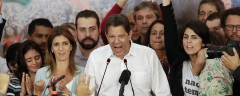 Workers' Party presidential candidate Fernando Haddad delivers his concession speech, in Sao Paulo, Brazil, Sunday, Oct. 28, 2018. Brazil?s Supreme Electoral Tribunal declared far-right congressman Jair Bolsonaro the next president of Latin America?s biggest country. (AP Photo/Andre Penner) ORG XMIT: XAP112
