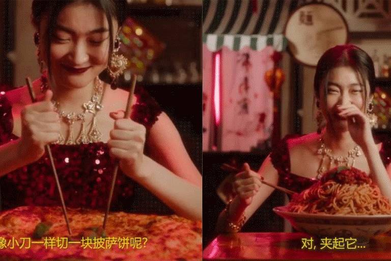 Campanha publicitária da Dolce & Gabbana com chinesa comendo massa de palitinho