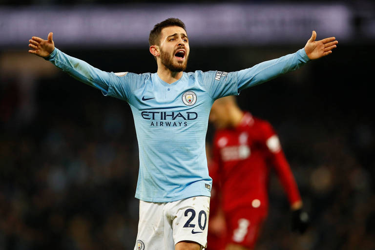 Bernardo Silva durante a partida entre Manchester City e Liverpool, na quinta (3) 