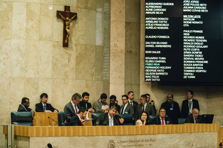 Câmara Municipal de São Paulo durante segunda votação da reforma da previdência dos servidores municipais no final de 2018