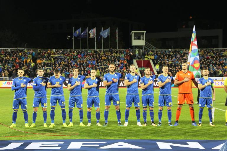 Seleção de Kosovo antes de jogo pela Liga das Nações da Uefa, no ano passado