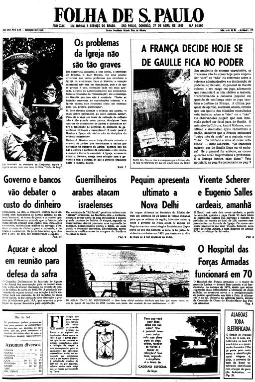 Primeira página da Folha de S.Paulo de 27 de abril de 1969