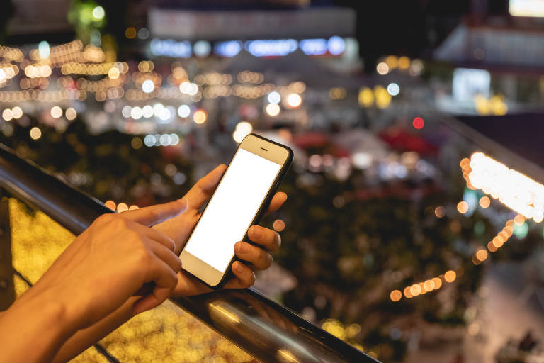 Woman used smartphone, mock up empty on screen